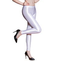 Glossy High Waist Sheer Translucent Leggings For Women Sexy Silky