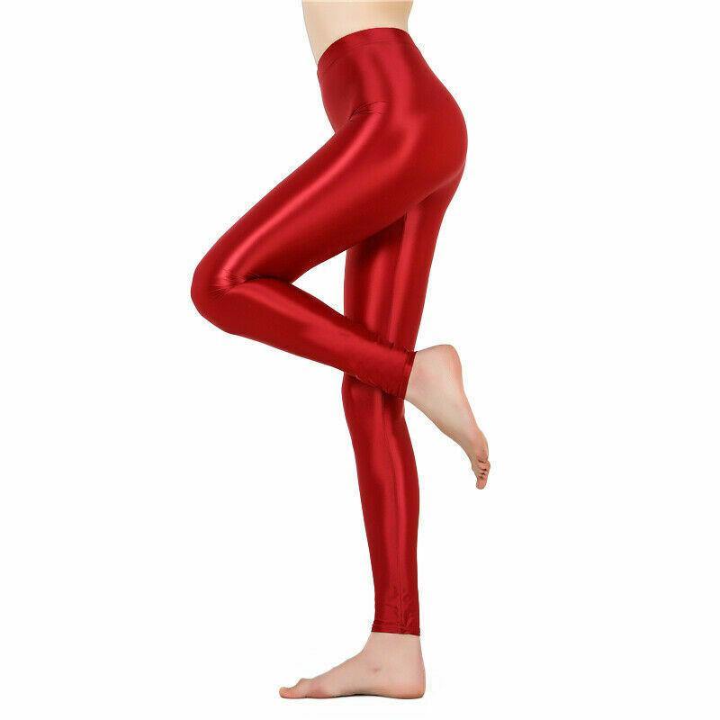 Womens Satin Glossy Yoga Pants Super Elastic Workout Sports Leggings Trousers - Metelam