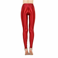 Womens Satin Glossy Yoga Pants Super Elastic Workout Sports Leggings Trousers - Metelam