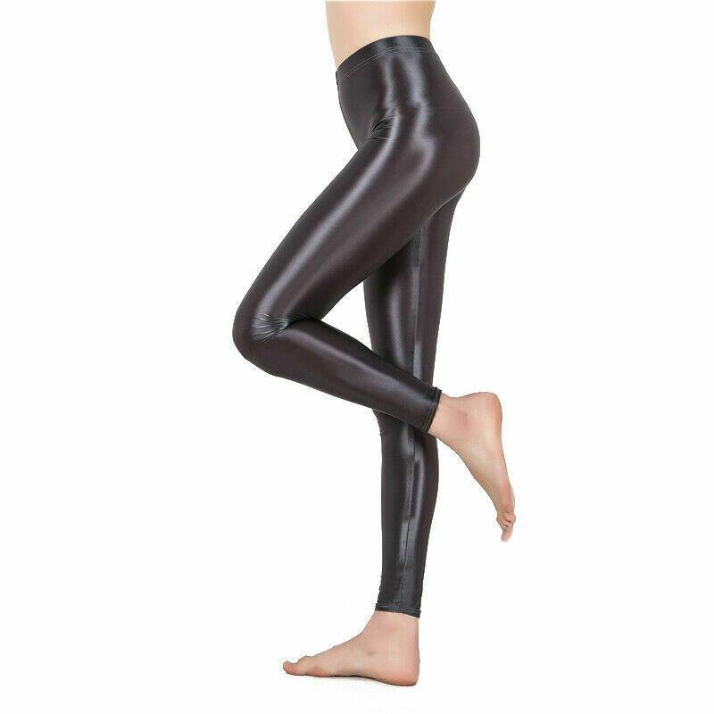 Womens Satin Glossy Yoga Pants Super Elastic Workout Sports Leggings Trousers - Metelam