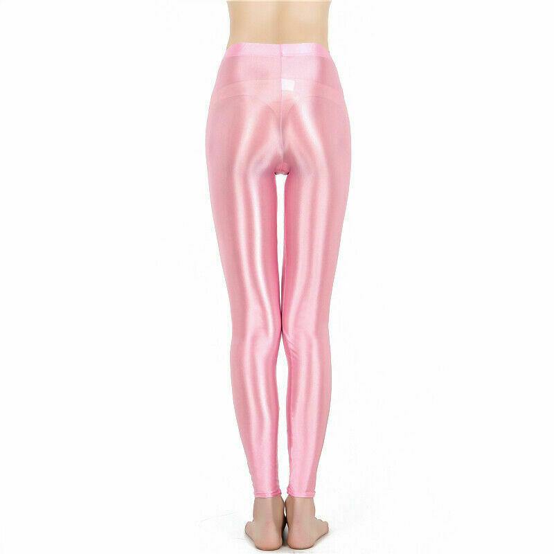 Womens Satin Glossy Yoga Pants Super Elastic Workout Sports Leggings Trousers - Metelam