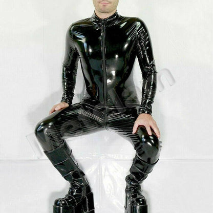 Mens Sexy Shiny WetLook Bodysuit PVC Leather Catsuit Long Sleeve Zipper Jumpsuit - Metelam