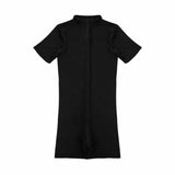 Women Sheer Zipper Open Bust & Crotch Bodysuit Leotard Lingerie Catsuit Clubwear - Metelam