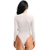 Women's Sheer Lingerie 2 Way Zipper Leotard Long Sleeve Bodysuit Bodycon Jumpsuit-Metelam