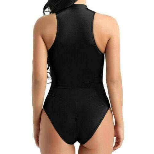 Women Sleeveless Zipper Leotard Top Blouse Stretch Sheer Bodysuit Party Playsuit-Metelam